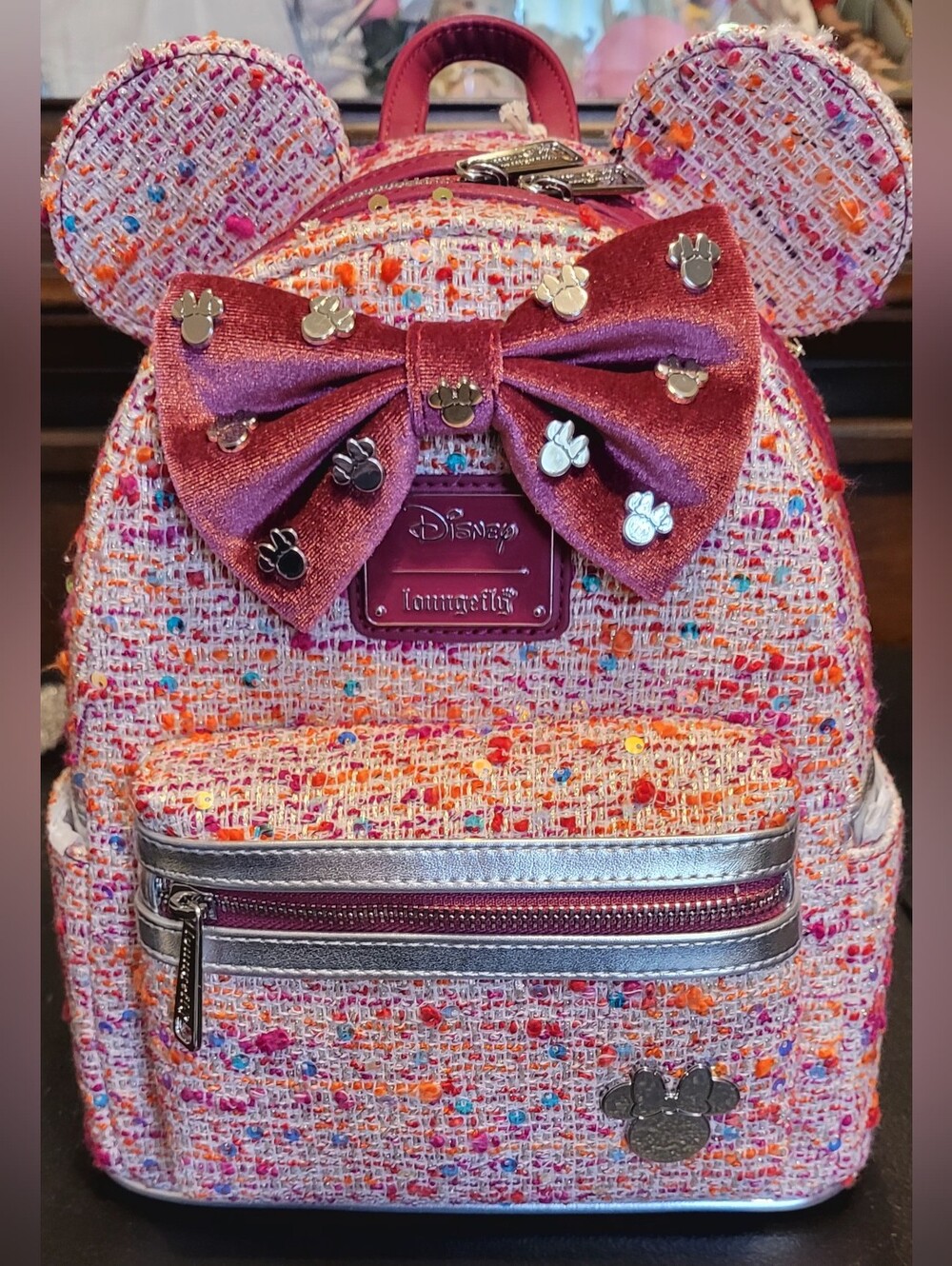 Loungefly Pink Bouclé Fabric Minnie Mouse Ears Mini Backpack